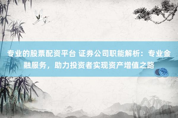 專業的股票配資平臺 證券公司職能解析：專業金融服務，助力投資者實現資產增值之路
