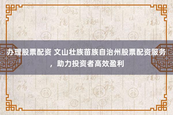 辦理股票配資 文山壯族苗族自治州股票配資服務,助力投資者高效盈利